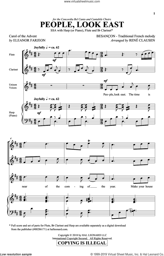 People, Look East sheet music for choir (SSA: soprano, alto) by Rene Clausen, Rene Clausen and Miscellaneous, intermediate skill level