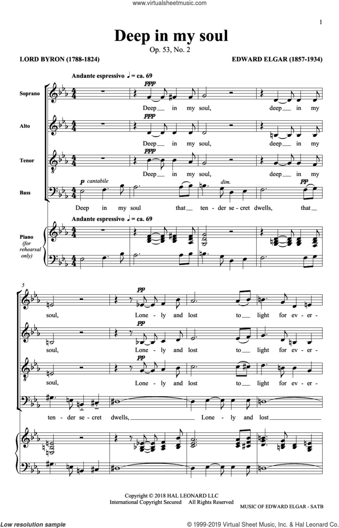 Deep In My Soul (arr. Philip Lawson) sheet music for choir (SATB: soprano, alto, tenor, bass) by Edward Elgar and Philip Lawson, classical score, intermediate skill level