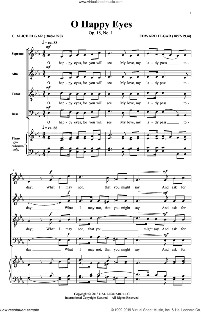 O Happy Eyes sheet music for choir (SATB: soprano, alto, tenor, bass) by Edward Elgar and Philip Lawson, classical score, intermediate skill level