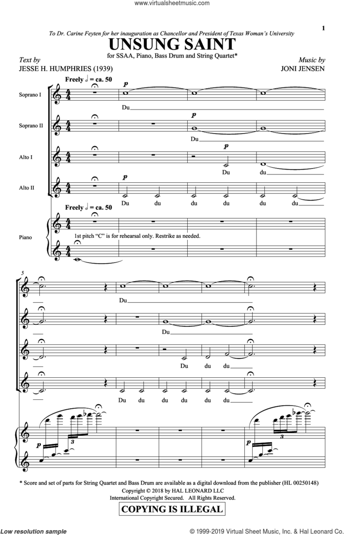 Unsung Saint sheet music for choir (SSAA: soprano, alto) by Joni Jensen, intermediate skill level