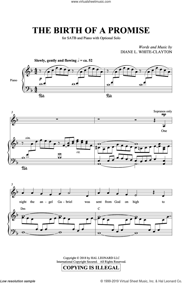 The Birth Of A Promise sheet music for choir (SATB: soprano, alto, tenor, bass) by Diane White-Clayton, intermediate skill level