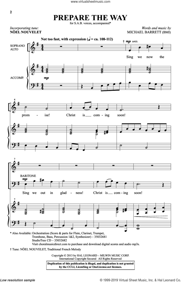 Prepare The Way sheet music for choir (SAB: soprano, alto, bass) by Michael Barrett, intermediate skill level