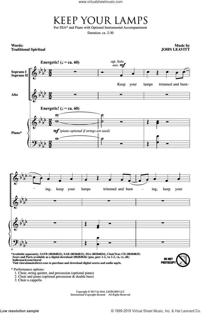 Keep Your Lamps Trimmed And Burning sheet music for choir (SSA: soprano, alto) by John Leavitt and Miscellaneous, intermediate skill level