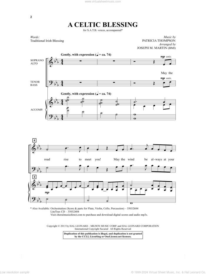 A Celtic Blessing (arr. Joseph M. Martin) sheet music for choir (SATB: soprano, alto, tenor, bass) by Patricia Thompson, Joseph M. Martin and Traditional Irish Blessing, intermediate skill level