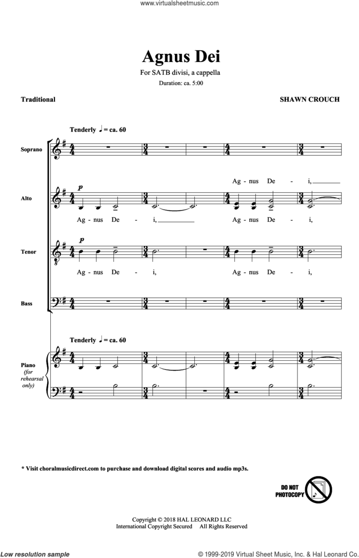 Agnus Dei sheet music for choir (SATB: soprano, alto, tenor, bass) by Shawn Crouch, intermediate skill level