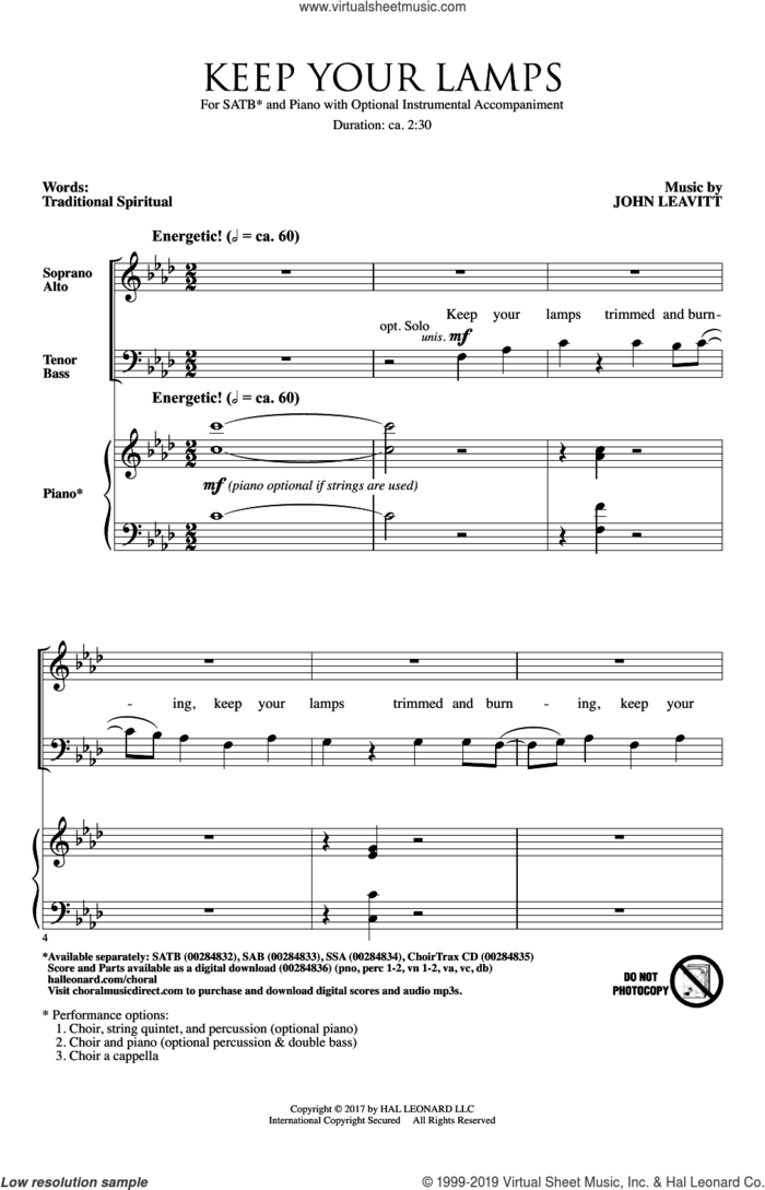 Keep Your Lamps Trimmed And Burning sheet music for choir (SATB: soprano, alto, tenor, bass) by John Leavitt and Miscellaneous, intermediate skill level