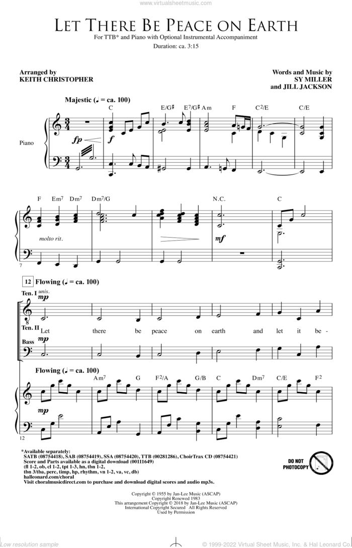 Let There Be Peace On Earth (arr. Keith Christopher) sheet music for choir (TTB: tenor, bass) by Jill Jackson & Sy Miller, Keith Christopher, Jill Jackson and Sy Miller, intermediate skill level