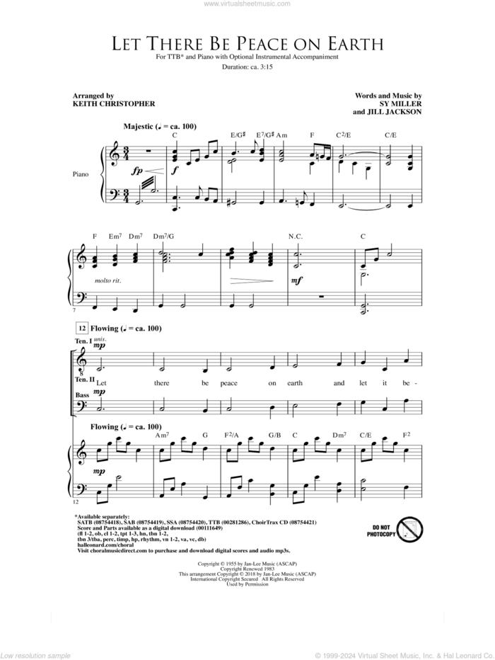 Let There Be Peace On Earth (arr. Keith Christopher) sheet music for choir (TTB: tenor, bass) by Jill Jackson & Sy Miller, Keith Christopher, Jill Jackson and Sy Miller, intermediate skill level