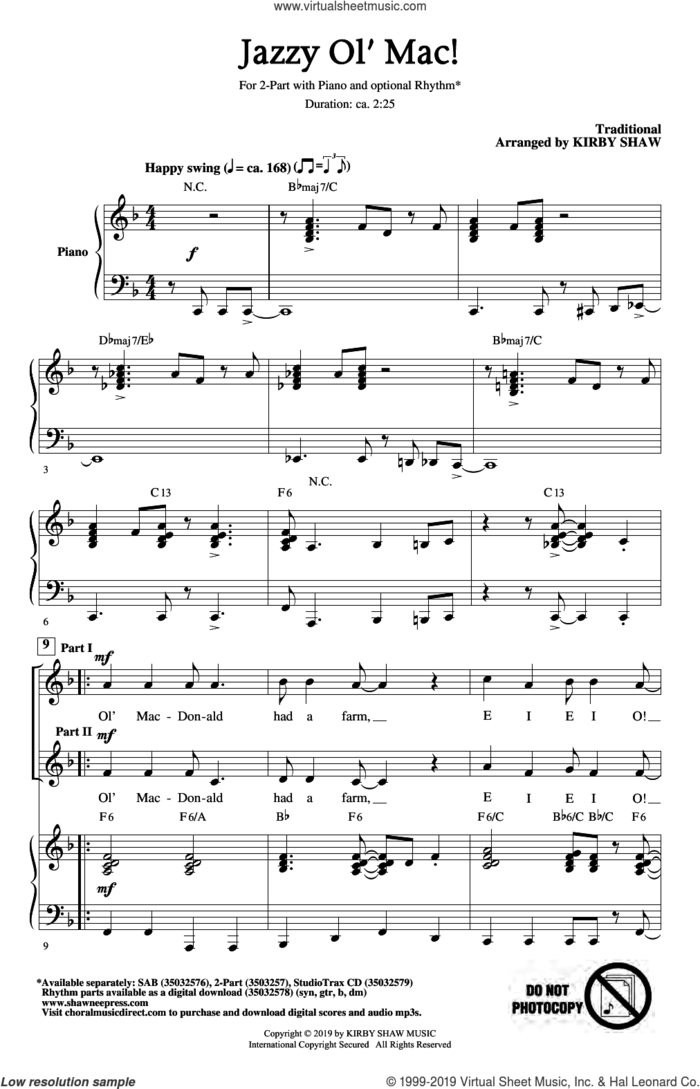 Jazzy Ol' Mac sheet music for choir (2-Part) by Kirby Shaw and Miscellaneous, intermediate duet