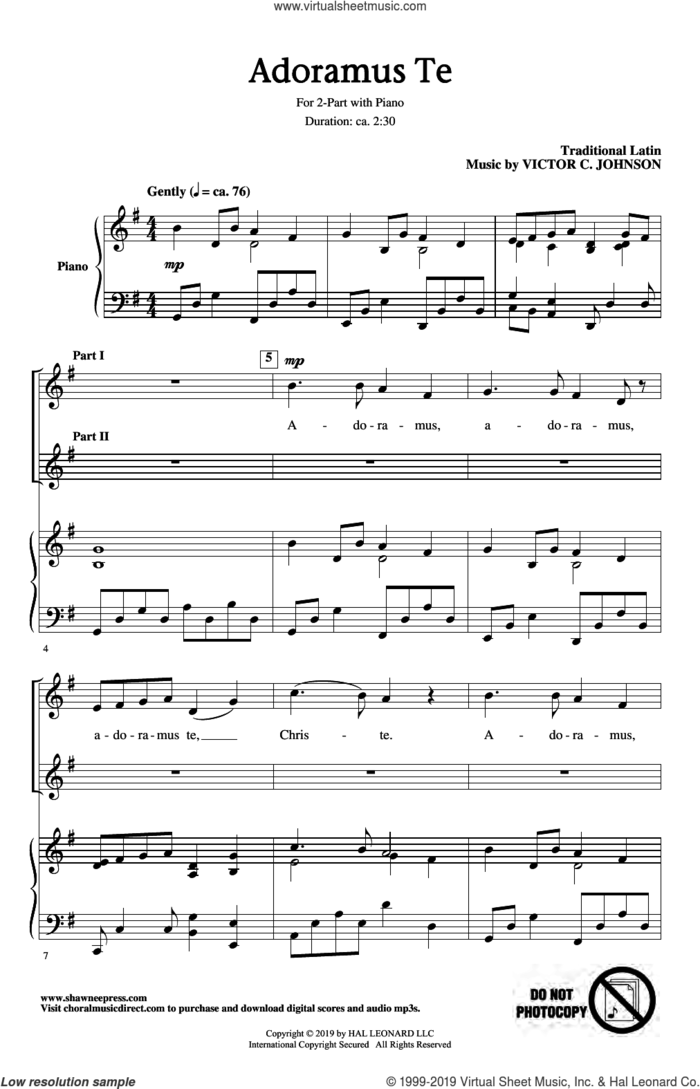 Adoramus Te sheet music for choir (2-Part) by Victor Johnson, intermediate duet