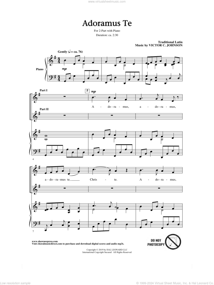 Adoramus Te sheet music for choir (2-Part) by Victor Johnson, intermediate duet