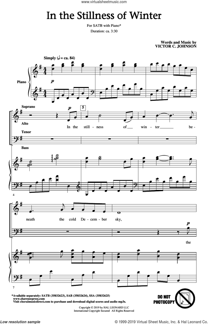In The Stillness Of Winter sheet music for choir (SATB: soprano, alto, tenor, bass) by Victor Johnson, intermediate skill level