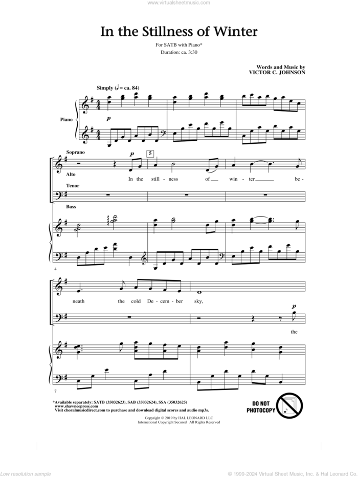 In The Stillness Of Winter sheet music for choir (SATB: soprano, alto, tenor, bass) by Victor Johnson, intermediate skill level