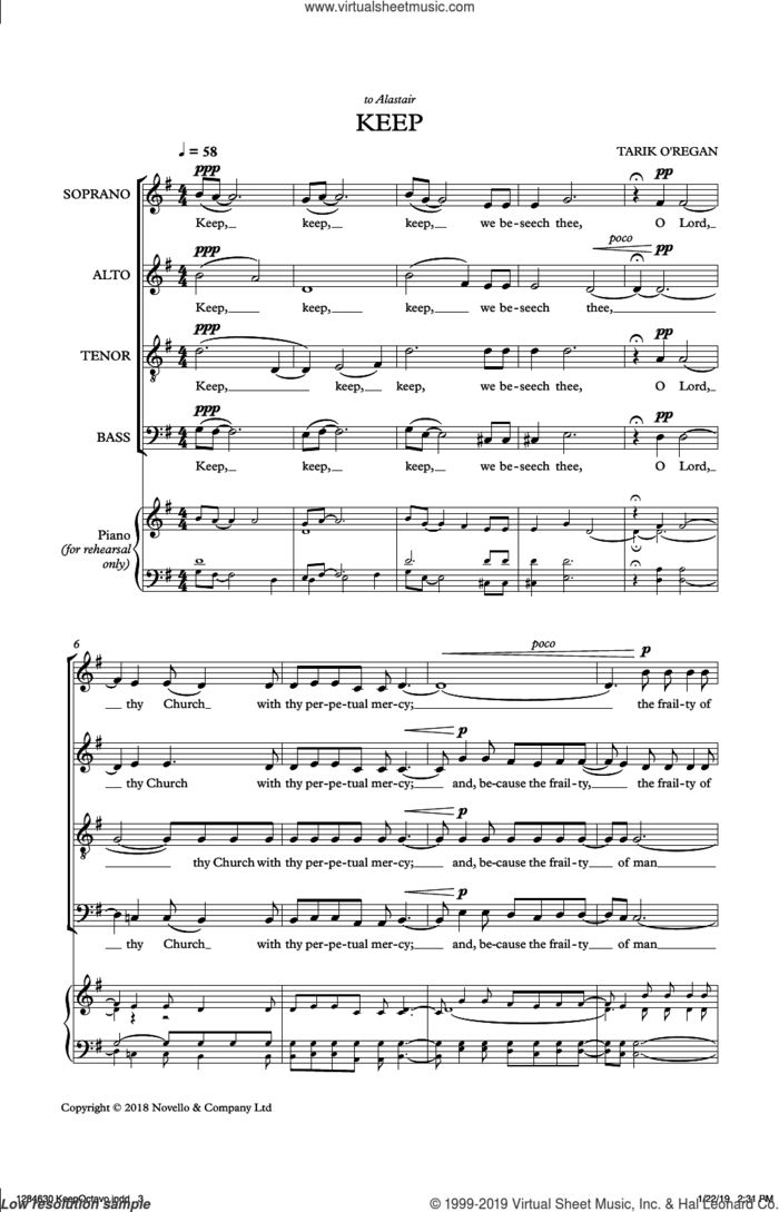 Keep sheet music for choir (SATB: soprano, alto, tenor, bass) by Tarik O'Regan, intermediate skill level