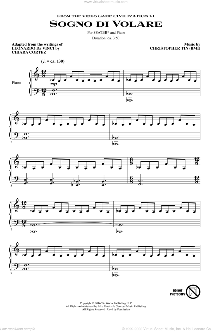 Sogno Di Volare (from Civilization VI) sheet music for choir (SATB: soprano, alto, tenor, bass) by Christopher Tin, intermediate skill level
