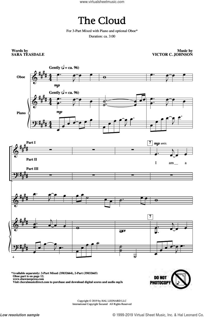 The Cloud sheet music for choir (3-Part Mixed) by Victor Johnson, Sara Teasdale and Sara Teasdale & Victor C. Johnson, intermediate skill level