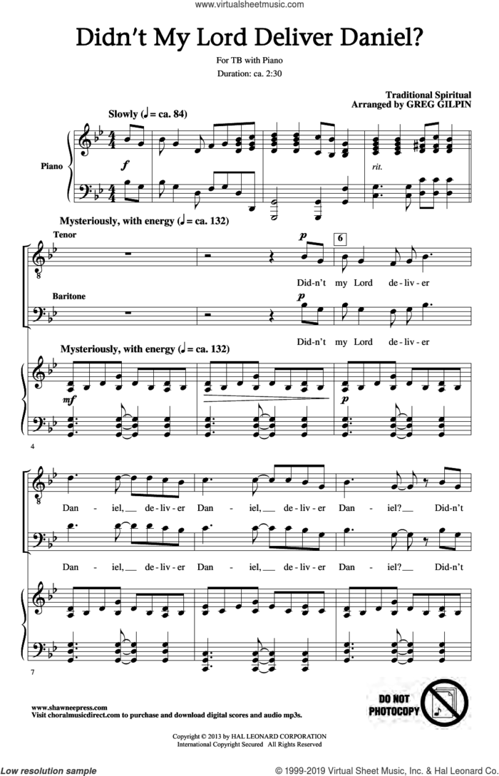 Didn't My Lord Deliver Daniel? sheet music for choir (TB: tenor, bass) by Greg Gilpin and Miscellaneous, intermediate skill level
