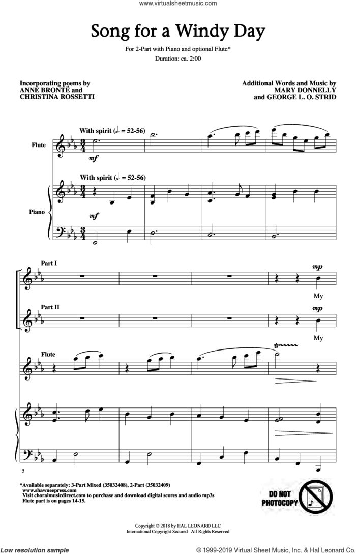 Song For A Windy Day sheet music for choir (2-Part) by Mary Donnelly, Anne Bronte, Christina Rossetti, George L.O. Strid and Mary Donnelly & George L.O. Strid, intermediate duet
