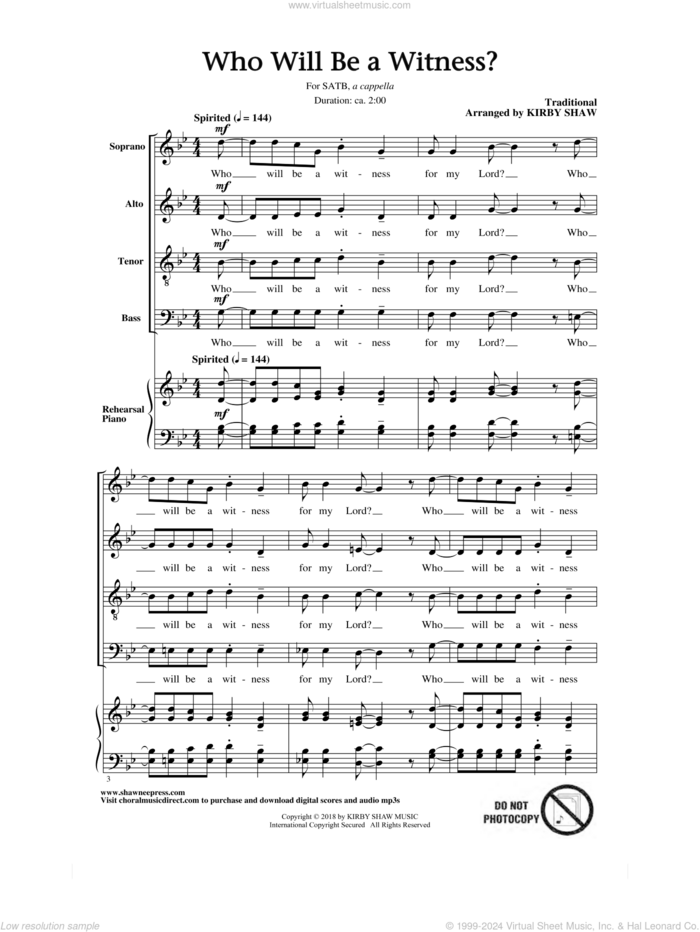 Who Will Be A Witness? sheet music for choir (SATB: soprano, alto, tenor, bass) by Kirby Shaw and Miscellaneous, intermediate skill level