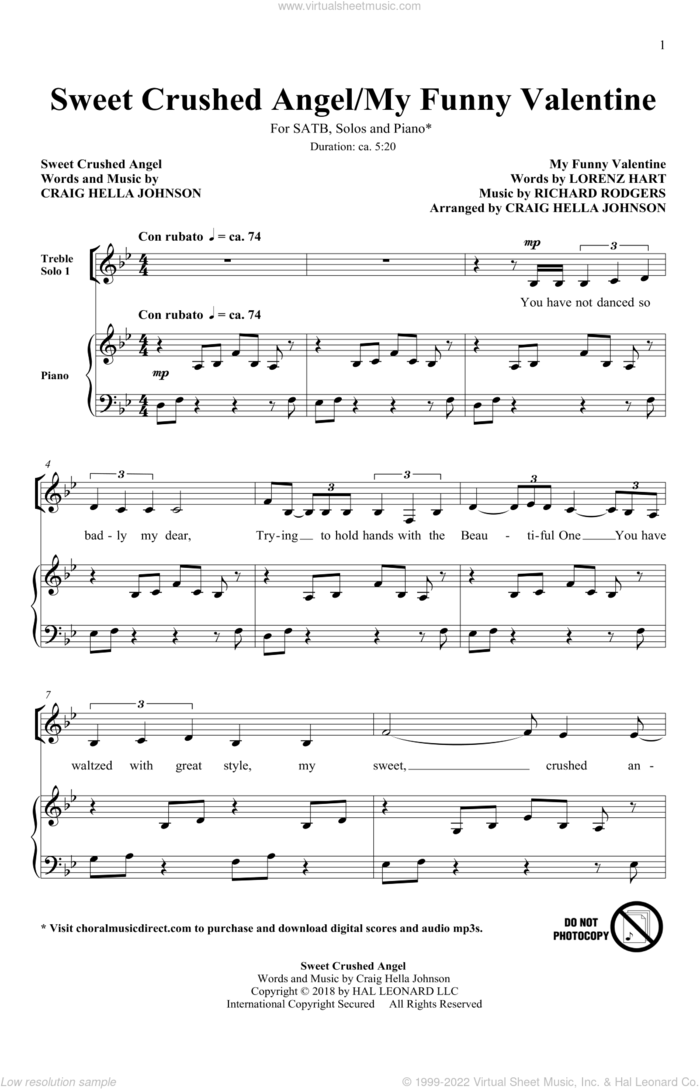 Sweet Crushed Angel/My Funny Valentine (arr. Craig Hella Johnson) sheet music for choir (SATB: soprano, alto, tenor, bass) by Rodgers & Hart and Craig Hella Johnson, intermediate skill level