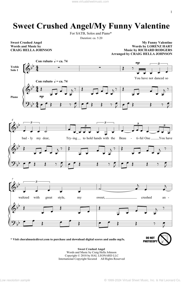 Sweet Crushed Angel/My Funny Valentine (arr. Craig Hella Johnson) sheet music for choir (SATB: soprano, alto, tenor, bass) by Rodgers & Hart and Craig Hella Johnson, intermediate skill level