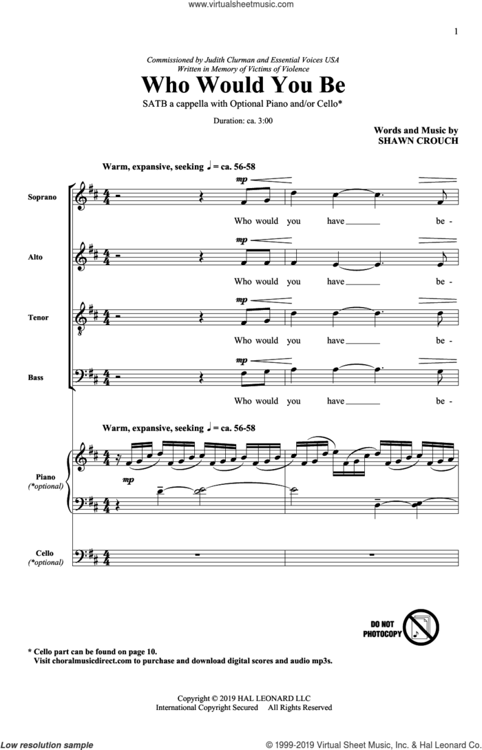 Who Would You Be? sheet music for choir (SATB: soprano, alto, tenor, bass) by Shawn Crouch, intermediate skill level
