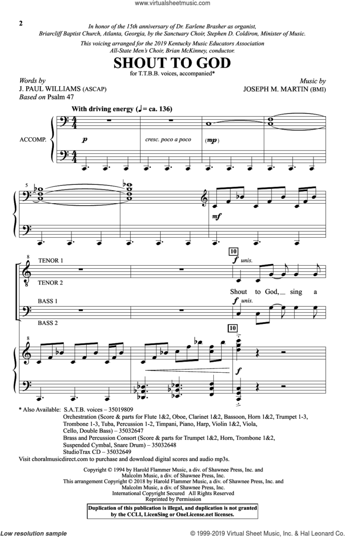 Shout To God sheet music for choir (TTBB: tenor, bass) by Joseph M. Martin, J. Paul Williams and J. Paul Williams & Joseph M. Martin, intermediate skill level