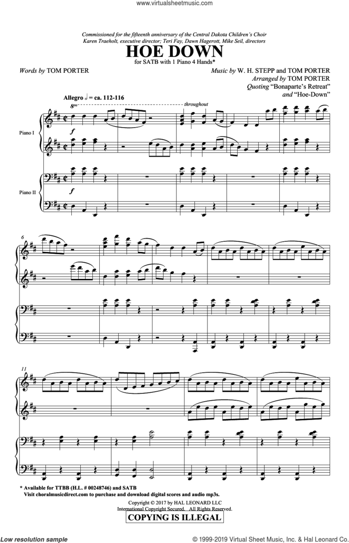 Hoe Down sheet music for choir (SATB: soprano, alto, tenor, bass) by Tom Porter, intermediate skill level