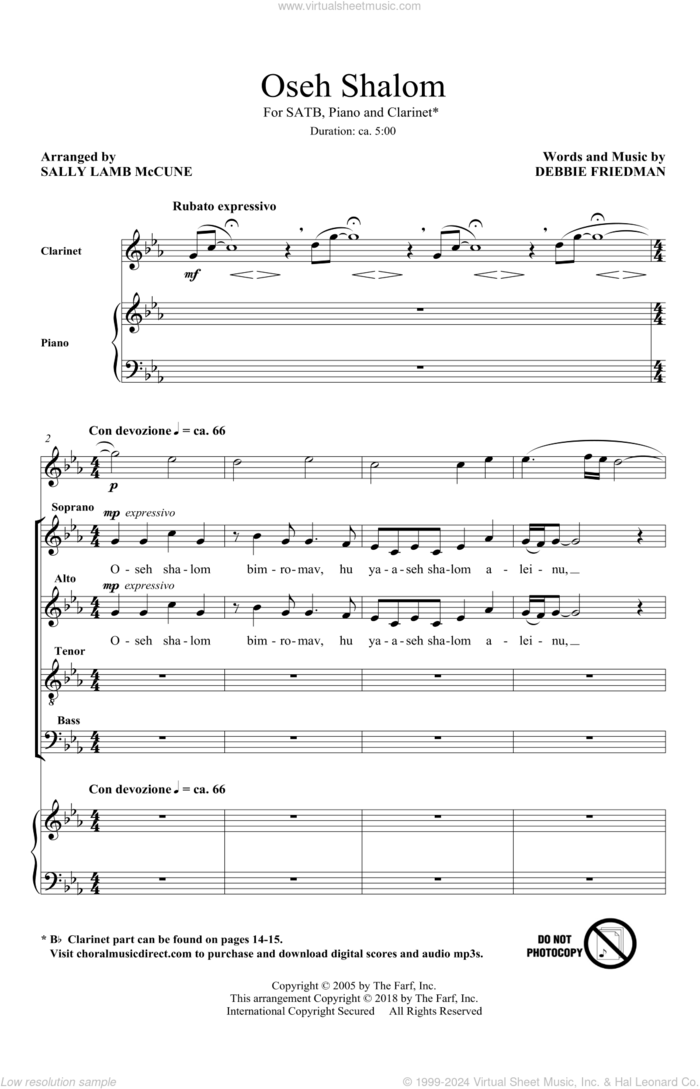 Oseh Shalom (arr. Sally Lamb McCune) sheet music for choir (SATB: soprano, alto, tenor, bass) by Debbie Friedman and Sally Lamb McCune, intermediate skill level