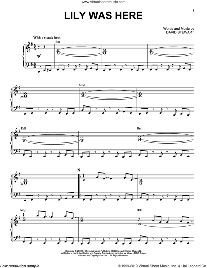 Lily Was Here (feat. Candy Dulfer) sheet music for piano solo by Dave Stewart and David Stewart int. C.Dulfer, intermediate skill level