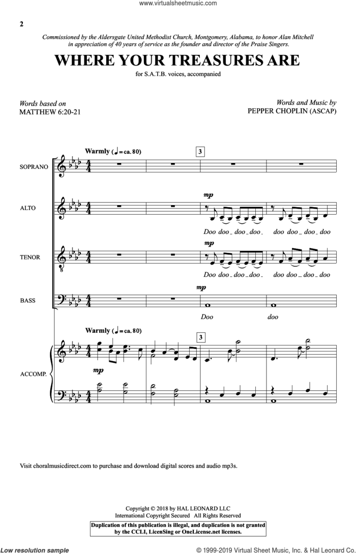 Where Your Treasures Are sheet music for choir (SATB: soprano, alto, tenor, bass) by Pepper Choplin, intermediate skill level