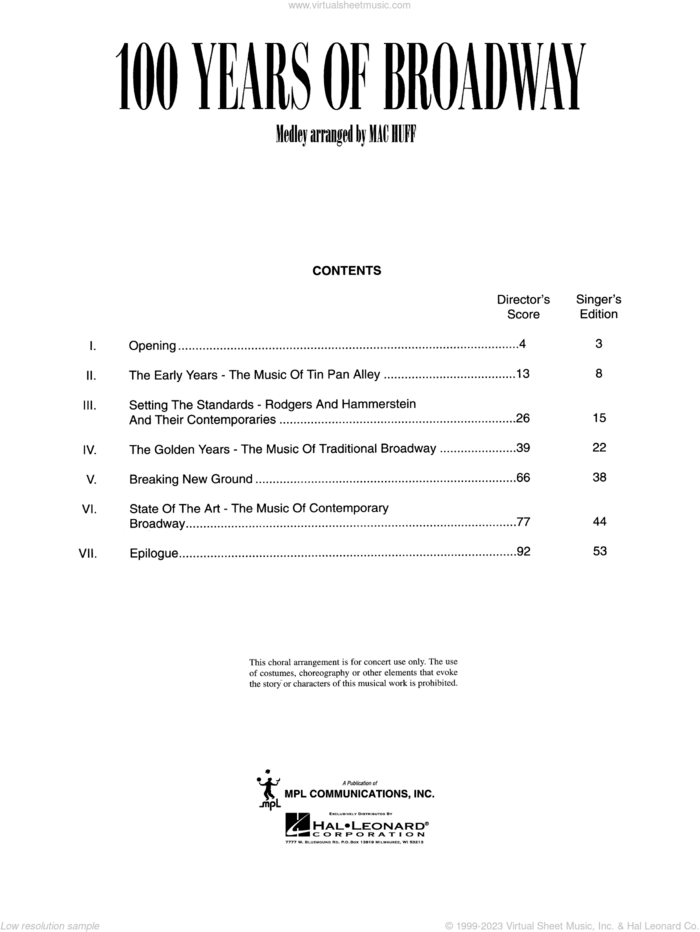 100 Years of Broadway (Medley) (Director's Score) sheet music for choir (SATB: soprano, alto, tenor, bass) by Mac Huff, intermediate skill level