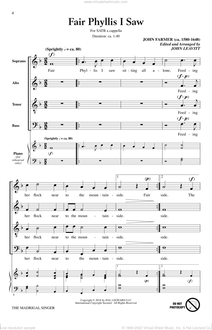The Madrigal Singer sheet music for choir (SATB: soprano, alto, tenor, bass) by Antonio Scandello and John Leavitt, intermediate skill level
