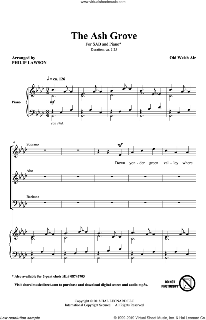 The Ash Grove sheet music for choir (SAB: soprano, alto, bass) by Philip Lawson, intermediate skill level