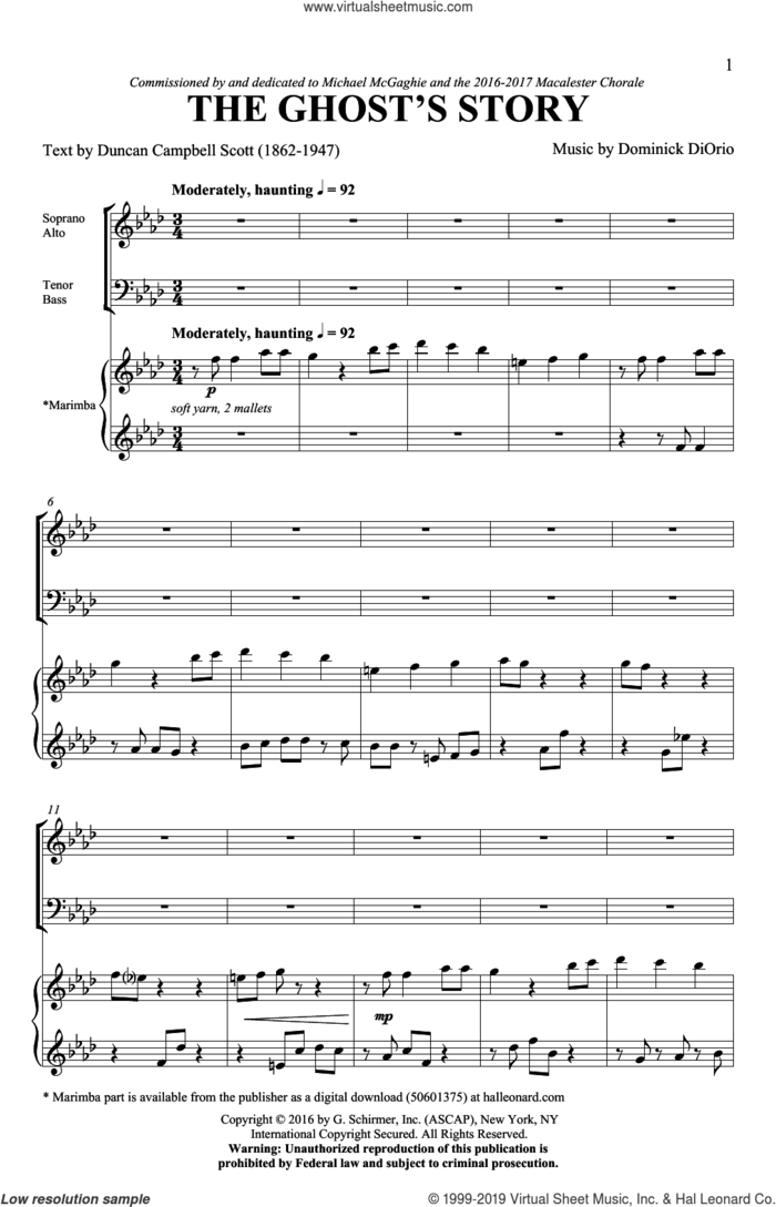 The Ghost's Story sheet music for choir (SATB: soprano, alto, tenor, bass) by Dominick DiOrio, Duncan Campbell Scott and Duncan Campbell Scott & Dominick DiOrio, intermediate skill level