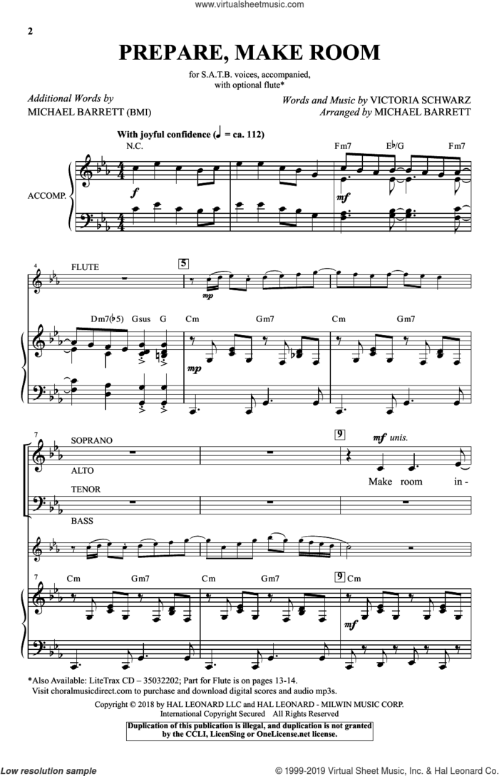 Prepare, Make Room (arr. Michael Barrett) sheet music for choir (SATB: soprano, alto, tenor, bass) by Victoria Schwarz and Michael Barrett, intermediate skill level