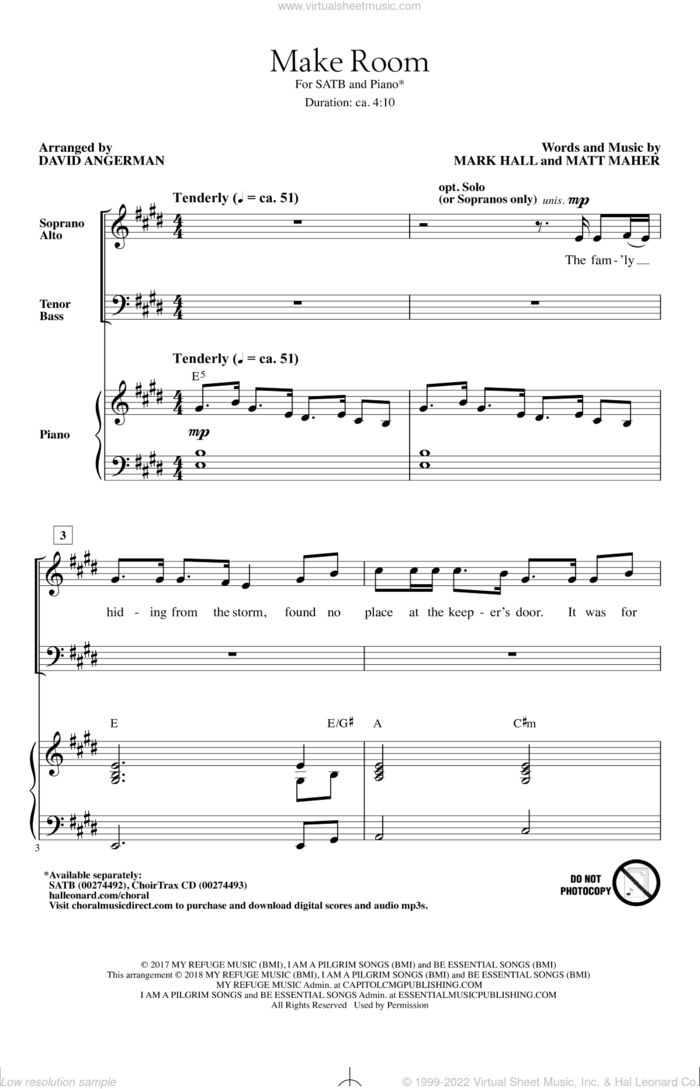 Make Room (arr. David Angerman) sheet music for choir (SATB: soprano, alto, tenor, bass) by Casting Crowns, David Angerman, Mark Hall and Matt Maher, intermediate skill level