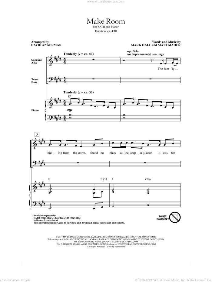 Make Room (arr. David Angerman) sheet music for choir (SATB: soprano, alto, tenor, bass) by Casting Crowns, David Angerman, Mark Hall and Matt Maher, intermediate skill level