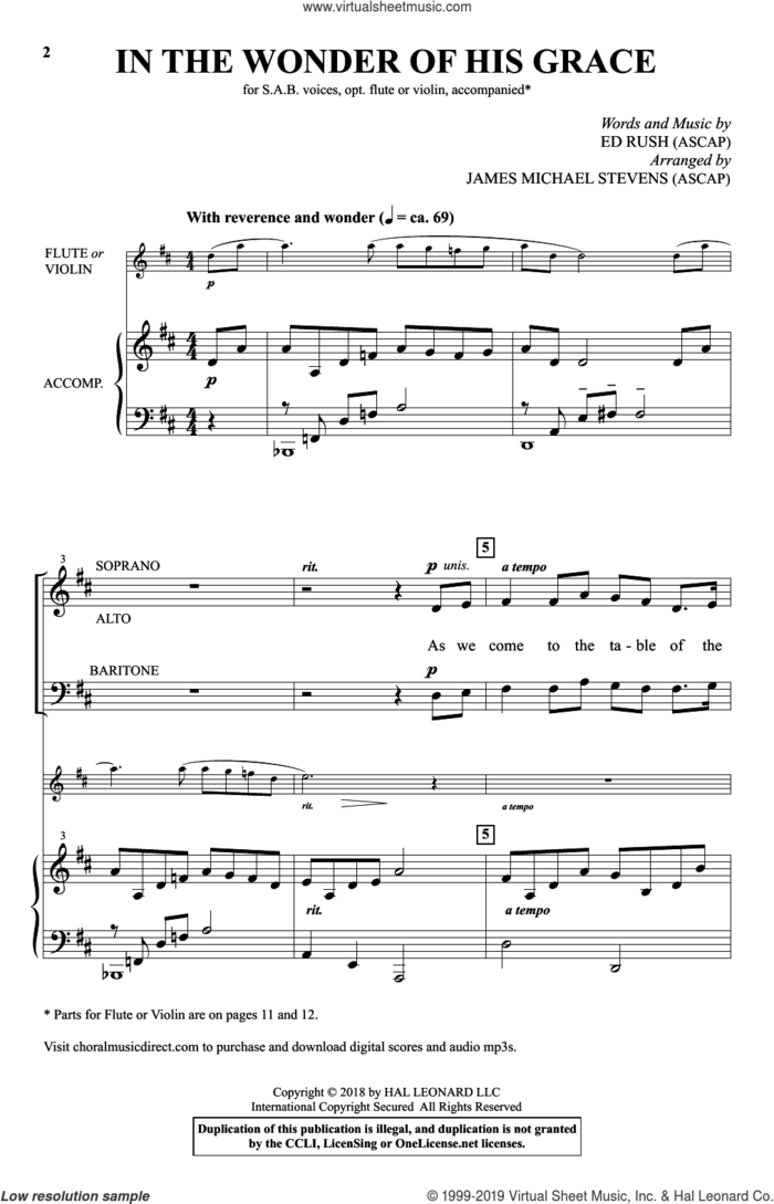 In The Wonder Of His Grace (arr. James Michael Stevens) sheet music for choir (SAB: soprano, alto, bass) by Ed Rush and James Michael Stevens, intermediate skill level