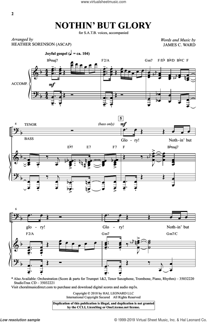 Nothin' But Glory (arr. Heather Sorenson) sheet music for choir (SATB: soprano, alto, tenor, bass) by James C. Ward and Heather Sorenson, intermediate skill level