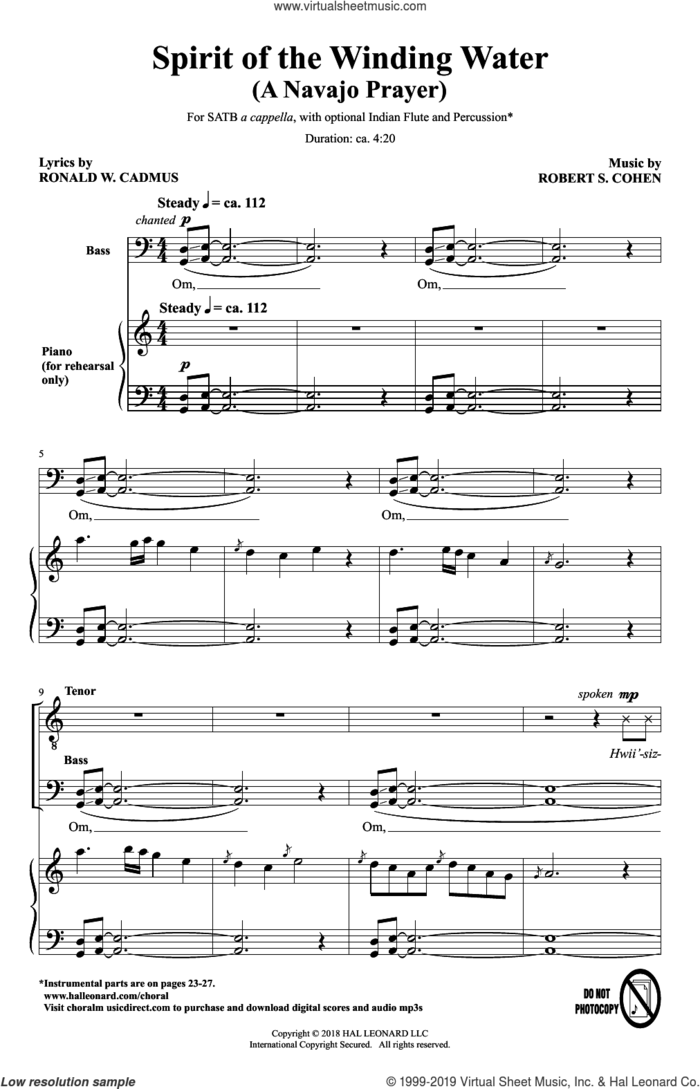 Spirit Of The Winding Water (A Navajo Prayer) sheet music for choir (SATB: soprano, alto, tenor, bass) by Robert Cohen & Ronald W. Cadmus, Robert Cohen and Ronald W. Cadmus, intermediate skill level