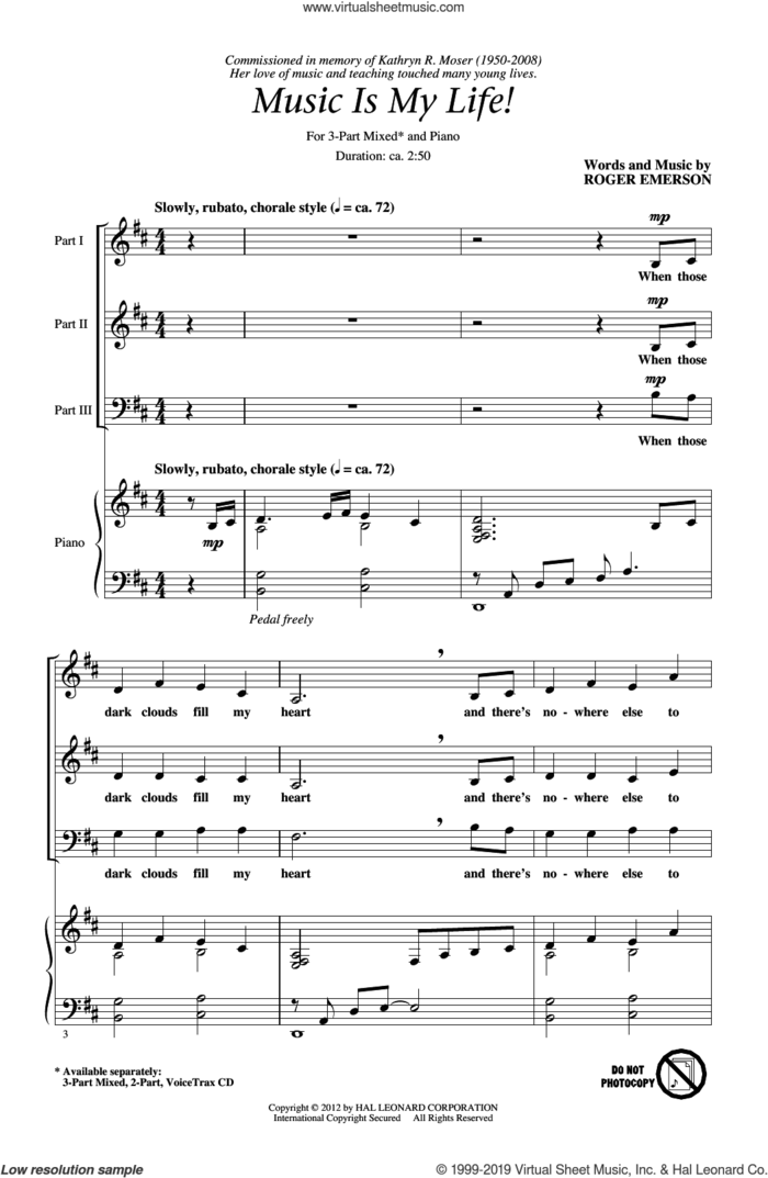 Music Is My Life! sheet music for choir (3-Part Mixed) by Roger Emerson, intermediate skill level