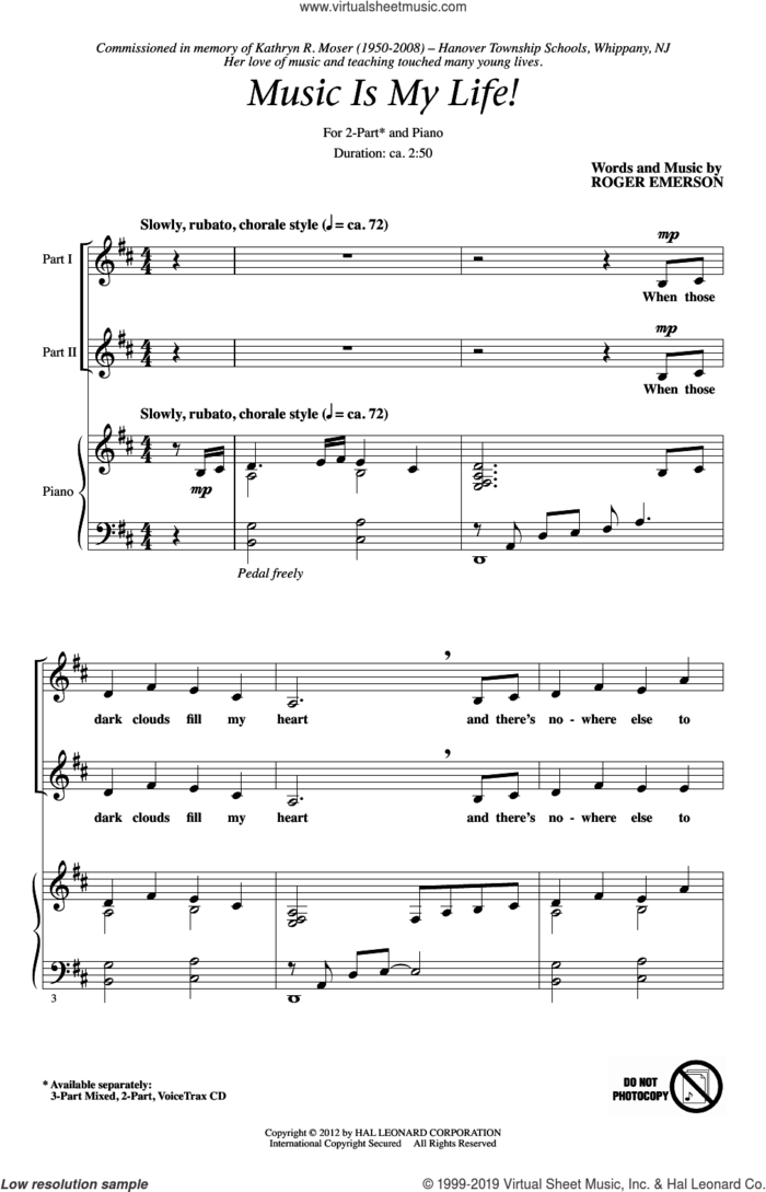 Music Is My Life! sheet music for choir (2-Part) by Roger Emerson, intermediate duet