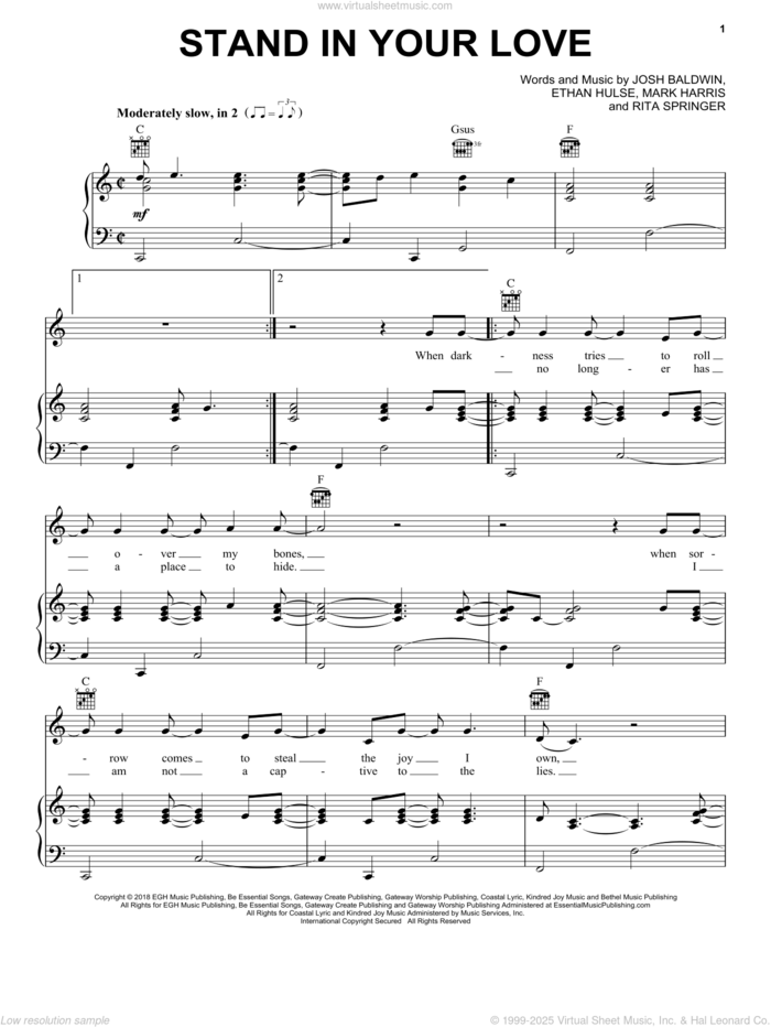 Stand In Your Love sheet music for voice, piano or guitar by Mark Harris, Bethel Music & Josh Baldwin, Ethan Hulse, Josh Baldwin and Rita Springer, intermediate skill level