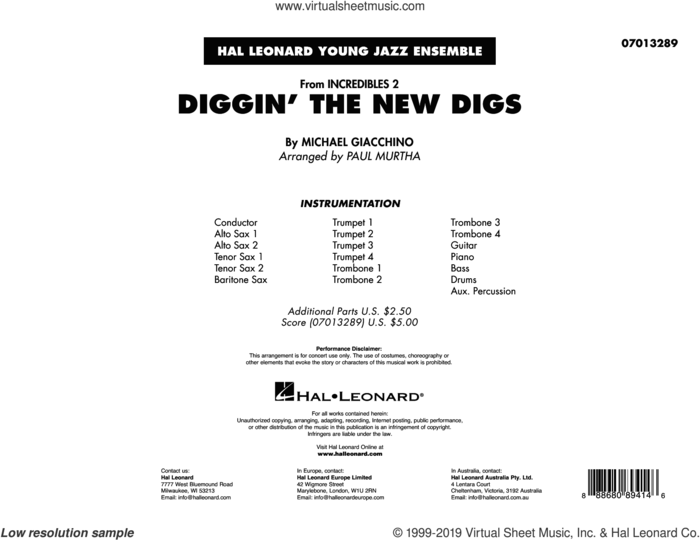 Diggin' the New Digs (from Incredibles 2) (arr. Paul Murtha) (COMPLETE) sheet music for jazz band by Paul Murtha and Michael Giacchino, intermediate skill level