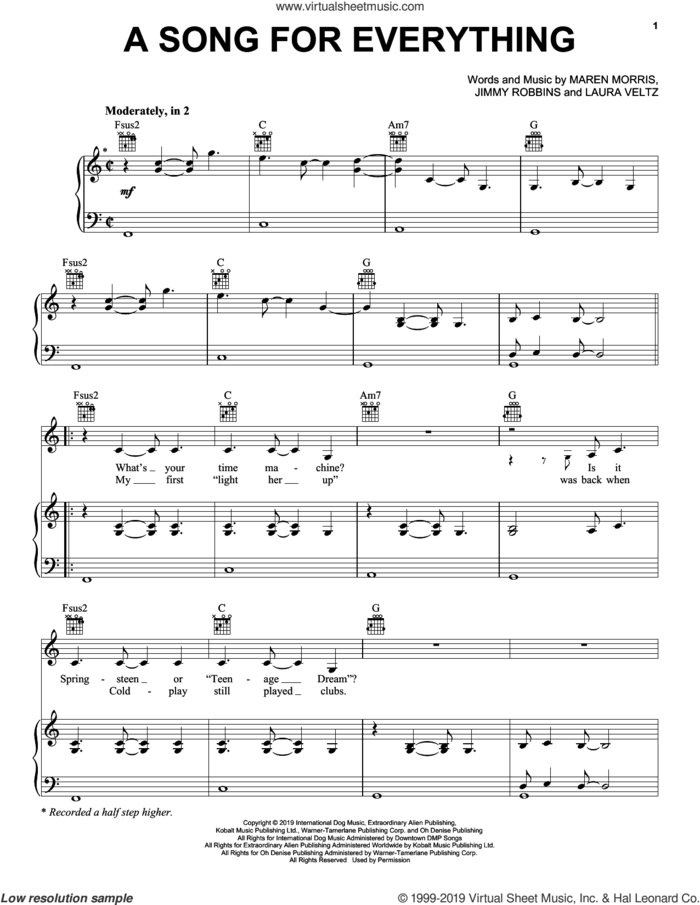 A Song For Everything sheet music for voice, piano or guitar by Maren Morris, Jimmy Robbins and Laura Veltz, intermediate skill level