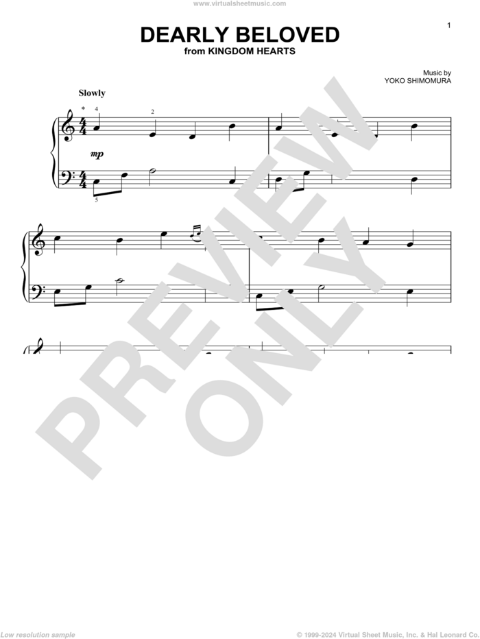 Dearly Beloved (from Kingdom Hearts) sheet music for piano solo by Yoko Shimomura, easy skill level