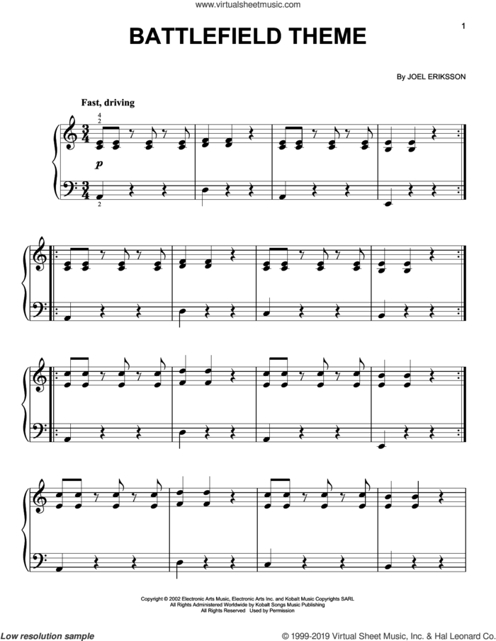Battlefield 1942 Theme sheet music for piano solo by Joel Eriksson, easy skill level