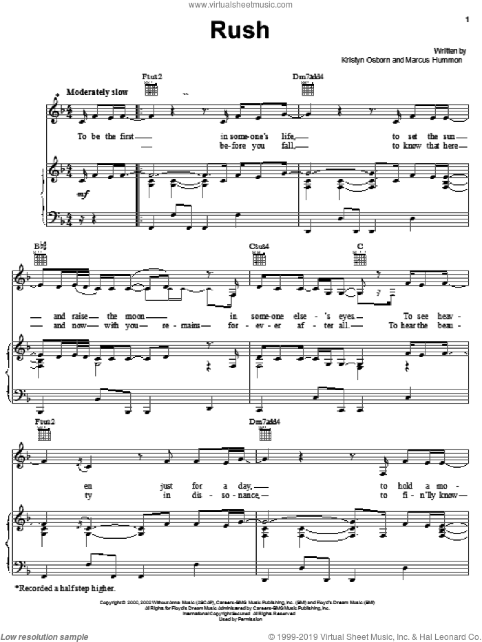 Rush sheet music for voice, piano or guitar by SHeDAISY, Kristyn Osborn and Marcus Hummon, intermediate skill level