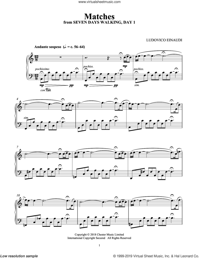 Matches (from Seven Days Walking: Day 1) sheet music for piano solo by Ludovico Einaudi, classical score, intermediate skill level